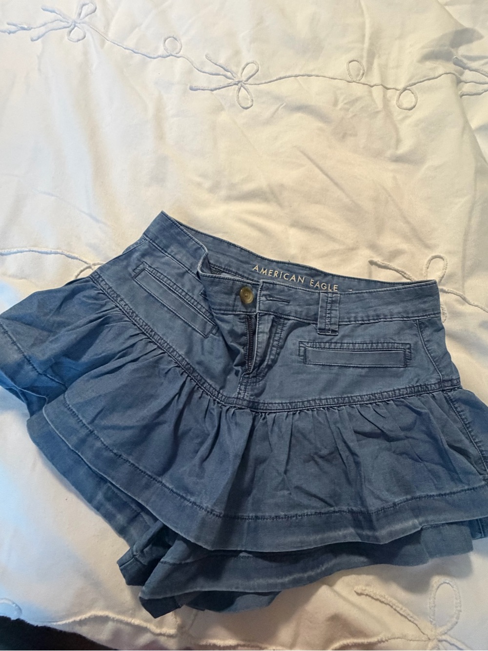 American Eagle Outfitters Blue Layered Ruffle Denim Skort